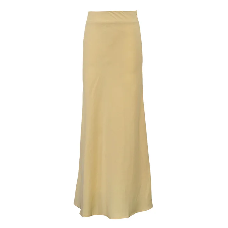 Women's Satin Hanging Yellow Half Skirt, High Waist and Hip Hugging Skirt, Long Skirt 2025 New Style