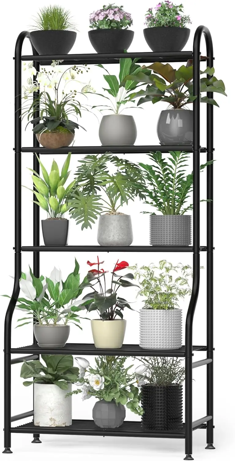 

5-Tier Metal Plant Stand Indoor Outdoor, Waterproof for Multiple Pots, Heavy Duty for Living Room Patio Garden Decor