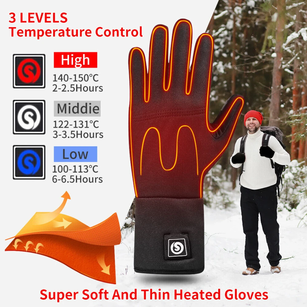 With Rechargeable Batteries Cycling Gloves Warm Breathable Touch Screen Silicone Anti-slip Gloves Sports Ski Riding Gloves