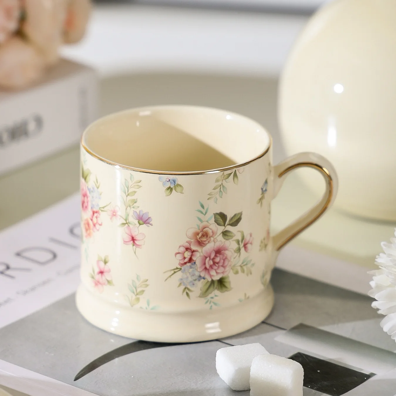 DSA light luxury floral mug high value retro home coffee cup gold-painted afternoon tea ceramic cup home home