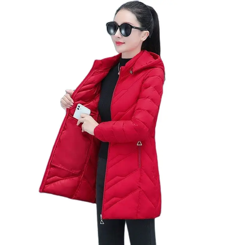 

2023 New Fashion Women's Long Size Loose Slim Cotton-padded Clothes Middle-aged And Elderly Mothers Winter Hooded Coat Women 6XL