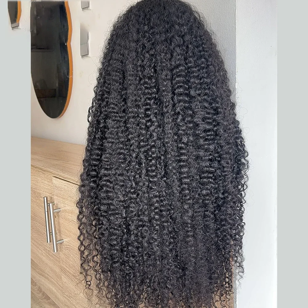 Peluca con malla frontal para mujer, pelo negro Natural, rizado, suave, largo, 26 pulgadas, 180 de densidad, con pelo de bebé, prearrancado, sin pegamento, para uso diario