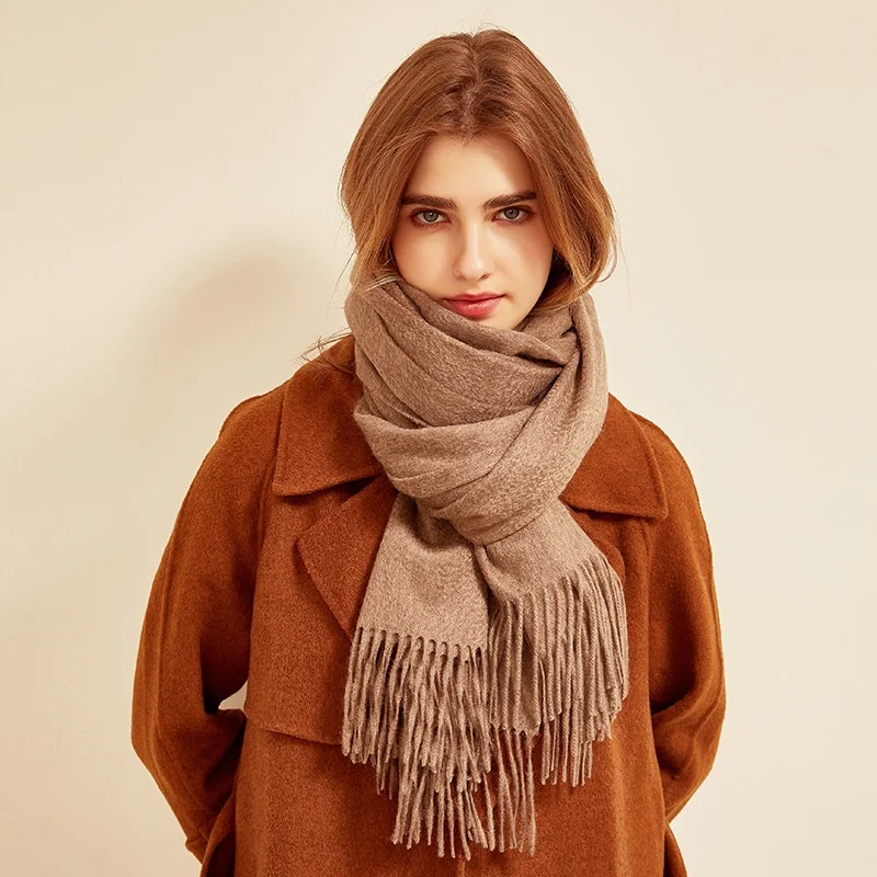 Birdtree, 100% Sheep Wool Men Women's Warmth Scarf, Solid Tassel Shawl Scarves, 2026 Winter New Soft Gift Neckerchief S68306JF