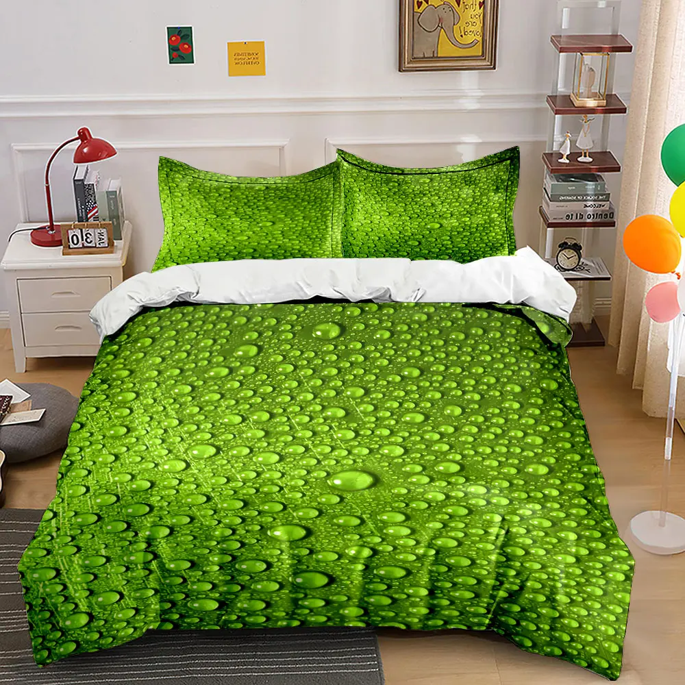 Dewdrops on green leaf Bedding Set for Kids Luxury Gift 3pcs Digital Print Comforter Set Soft Comfortable Breathable