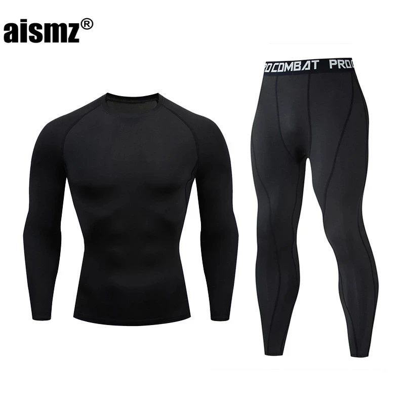 Aismz Men\'s Gym Jogging First Layer Man Thermo Underwear Set XXXL Second Skins Compression Fitness Rashgard Male Long Johns