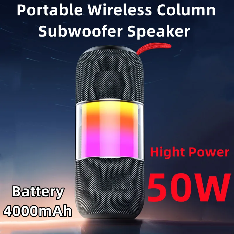 

50W Caixa De Som Bluetooth Speaker Portable Wireless Column Subwoofer IPX7 Waterproof 4000mAh Battery Support TF Card Sound Box