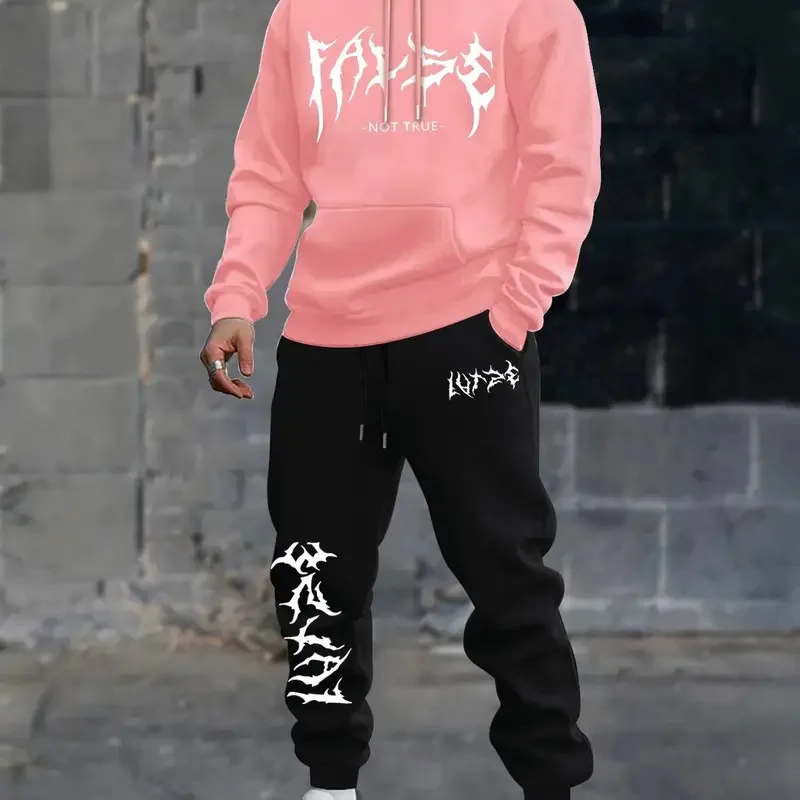Autumn and Winter New Trendy Printed Couple Hoodie Set, Spring and Autumn Two Piece Set Sportswear American High Street Versatil