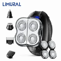 Limural Head Shaver Men Electric Rotary Razor with 2 Blade Sets, 4-in-1 Small LED Cordless charge with Nose Trimmer Hair Clipper