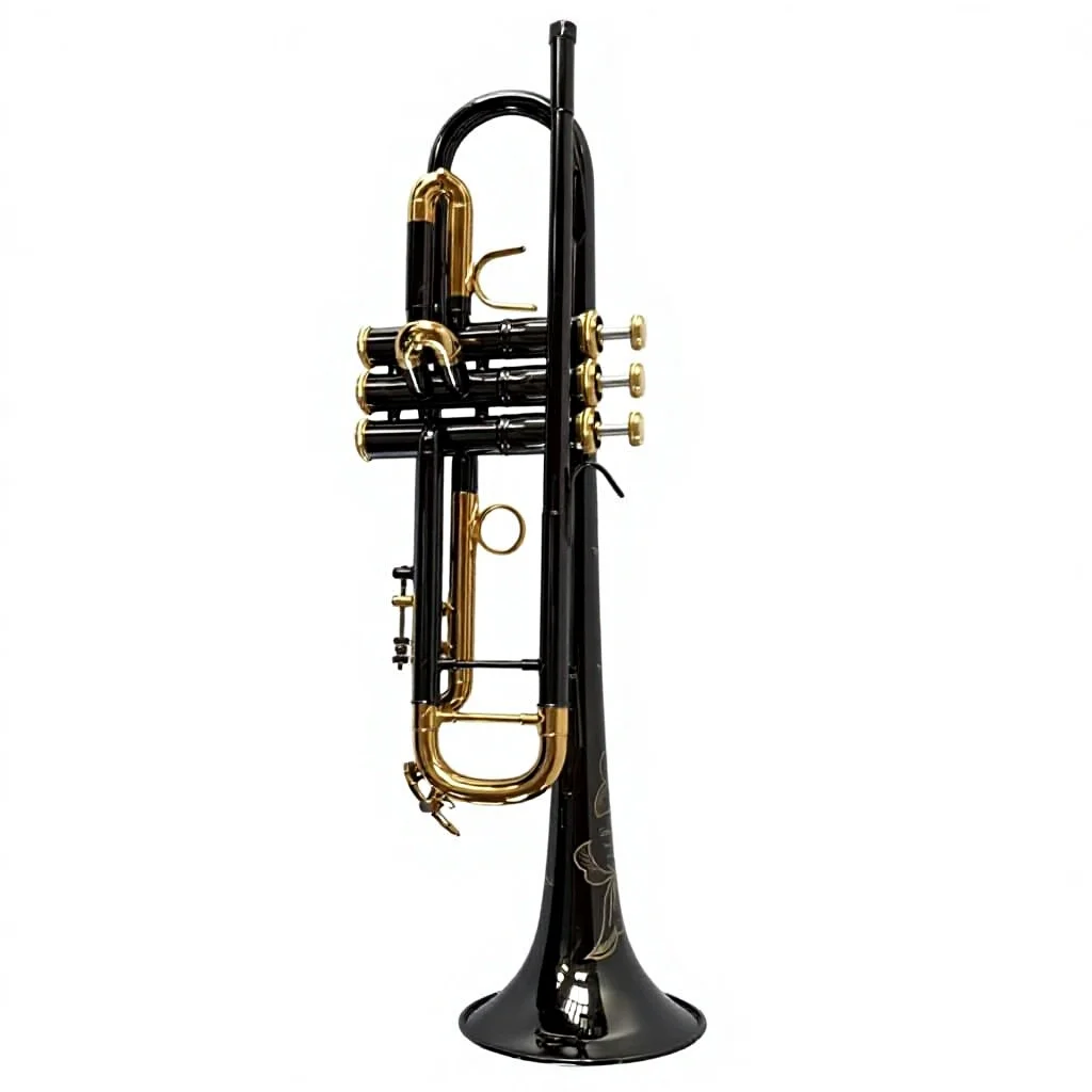 Wholesale Custom Bb Trumpet Black Nickel and Gold Finish Hand Engraved Factory Direct Professional Instrument