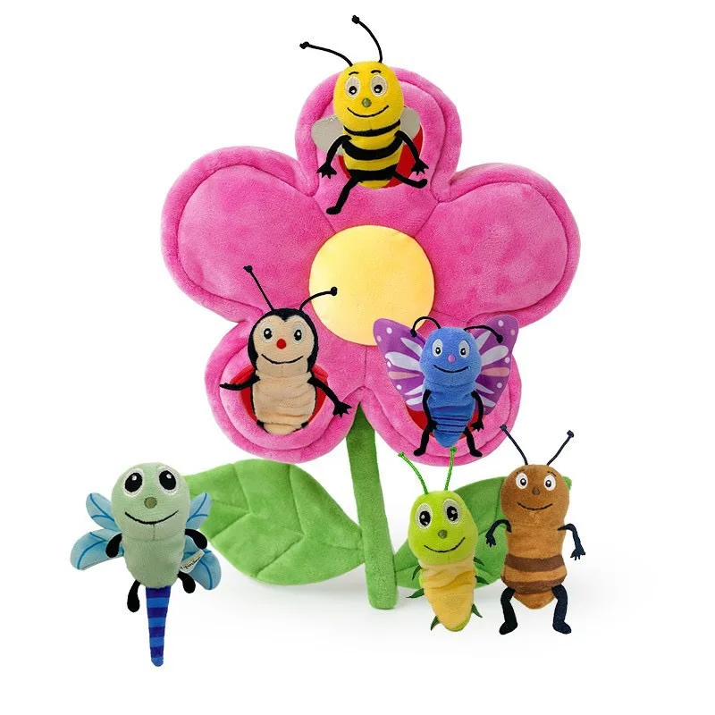 Cartoon Flower House Insect Puppet Plush Toys Baby Early Education Doll Storytelling Family Interaction Game
