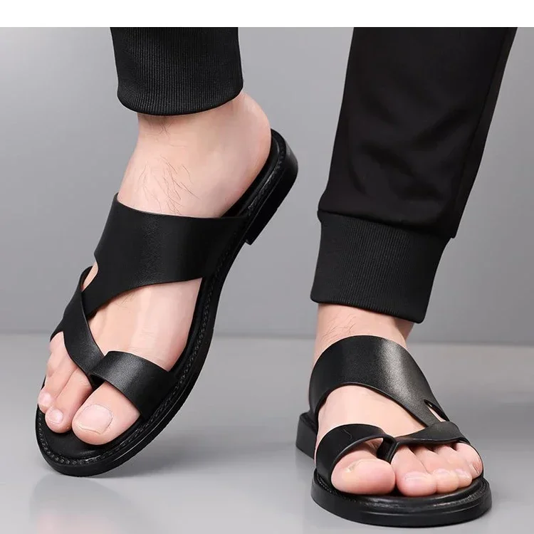 Trendige Herren-Sandalen mit Kreuzriemen, glatt, rutschfest, strapazierfähig, für Sommer, Outdoor, Business, Casual, Slip-On-Hausschuhe-HX25333 – Detail 8