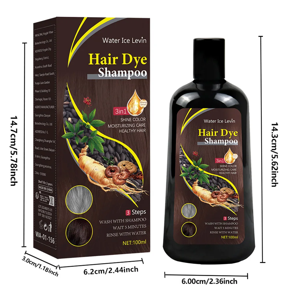 Brown Hair Color Shampoo 3 in 1 Makes Hairinstantly from White to Brown Natural Haircolor Protective Sleeve for Women 100ml