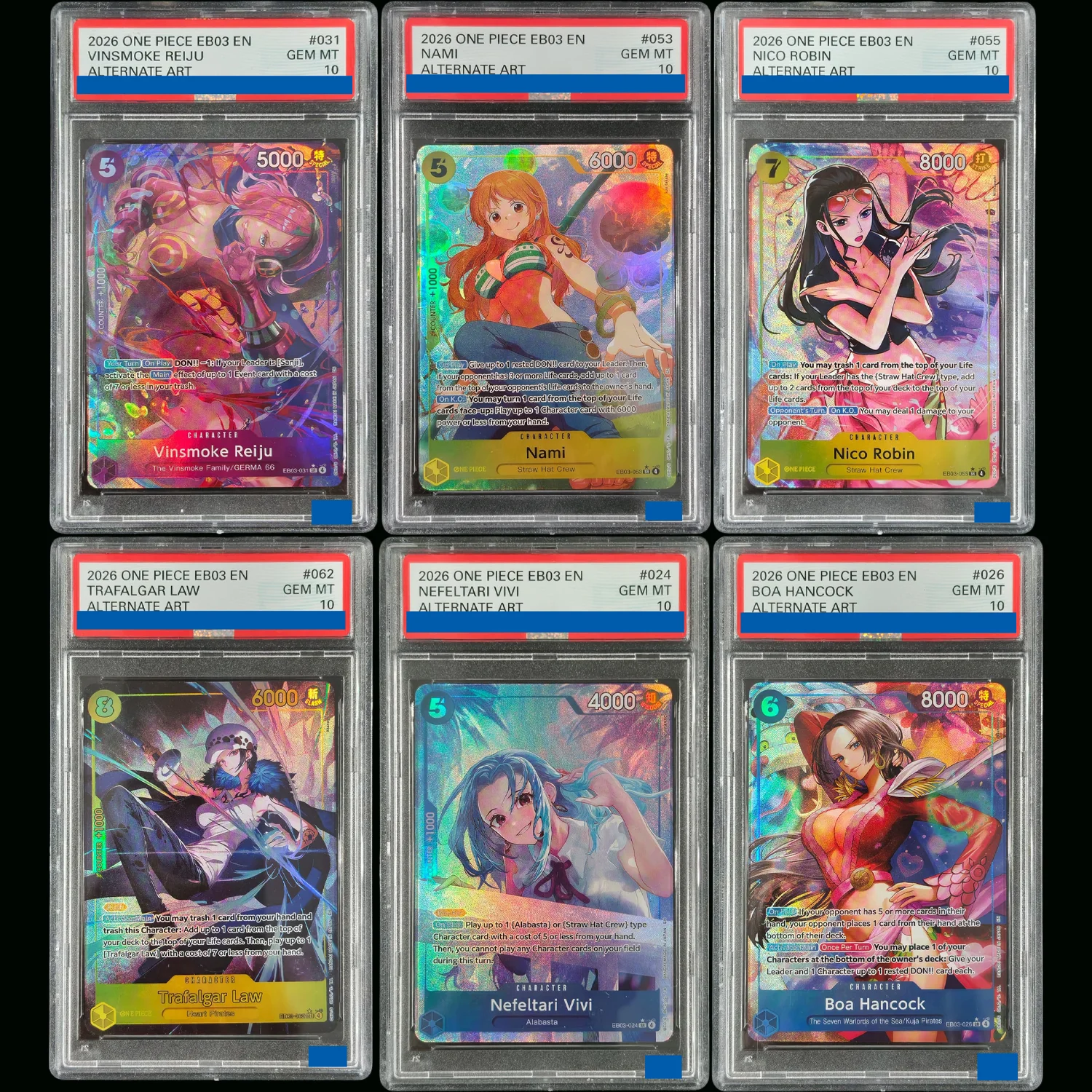 6 Style One Piece English EB03-062 Trafalgar Law Nefertari Vivi SR Boa Hancock Vinsmoke Reiju Grade Gem Mint 10 Collection Card