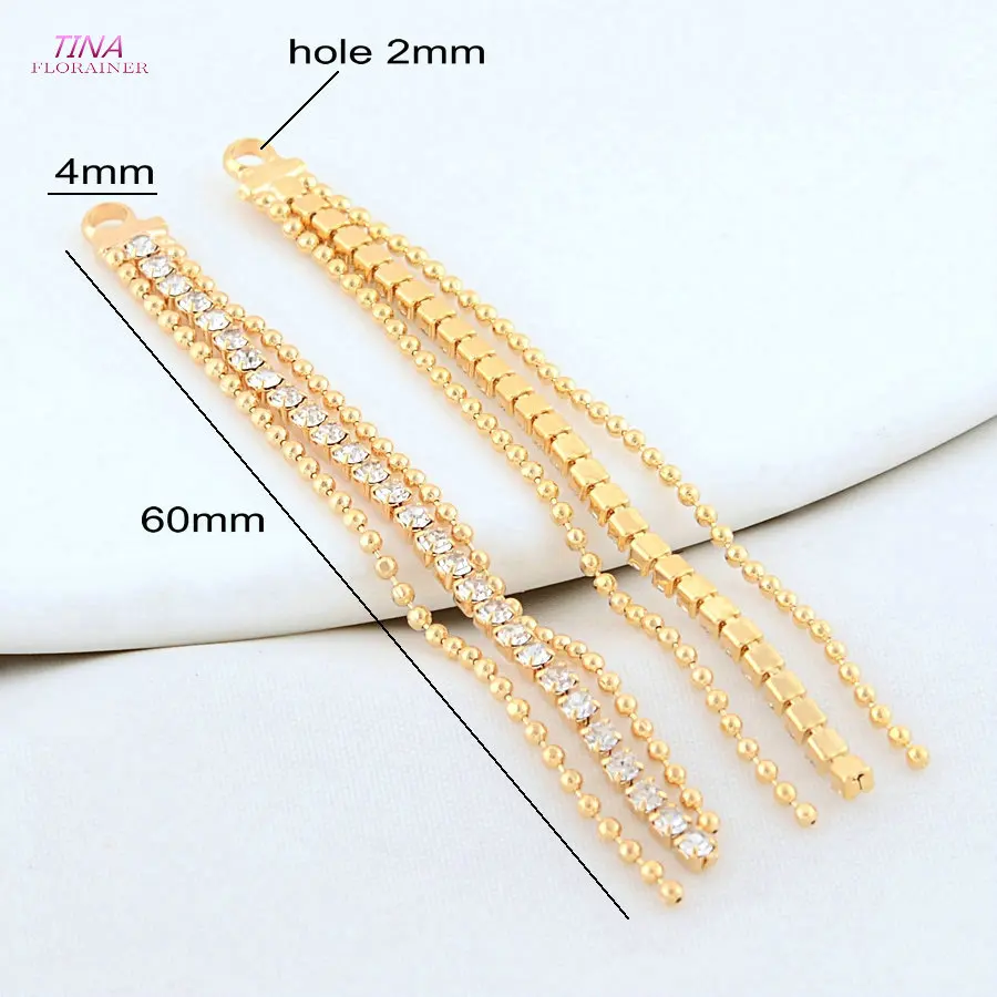 4PCS 60MM 18K Gold Color Brass Tassel Chain Charms Pendants Jewelry Making Supplies Diy Earrings Findings Accessories view 3