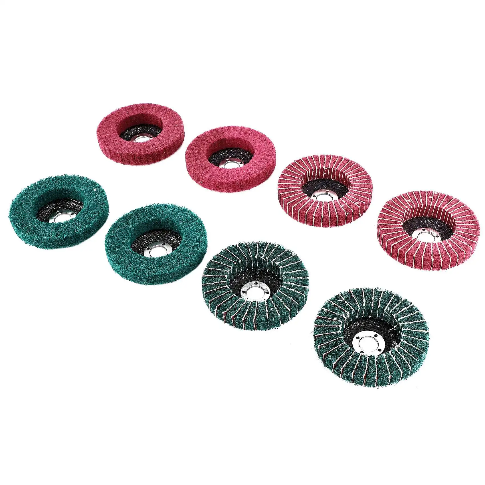 ABHI-8PCS 4 Inch Red & Green Nylon Fiber Flap Discs Set Assorted Sanding Grinding Buffing Wheels For Angle Grinder