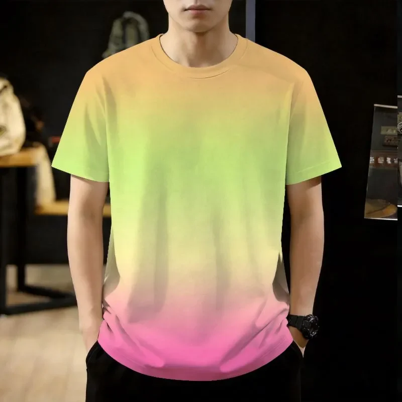 Men's Gradient Color Abstract Pattern T Shirt Casual Short Sleeve Round Neck Tee for Summer Daily