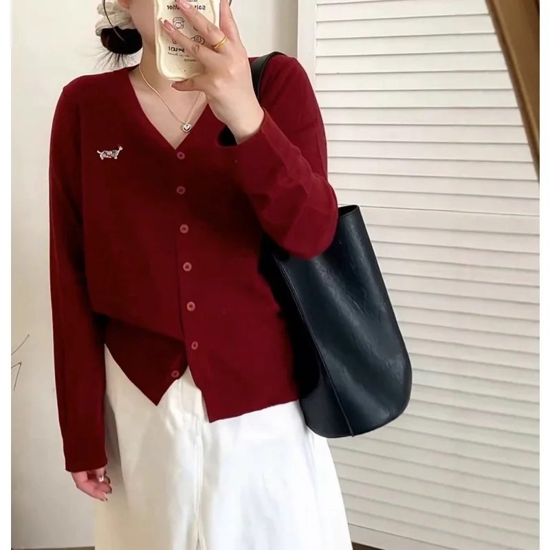 

Plus Size Women's Loose Lazy Jacket Women's V-neck Top 2025 Fall Knit Cardigan