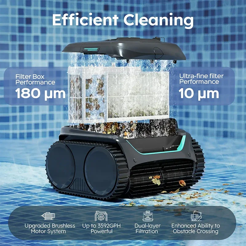 Wireless Robot Swimming Rool Cleaner C2 Wash Waterline Wall Floor  Dual-layer Filtration Running Time 180mins App Control