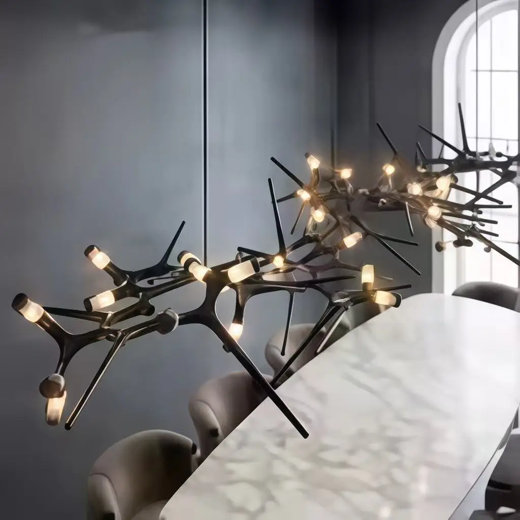American LED Living Room Chandelier with Ceiling Gloss, Black Hardware for Villa, Bar Pendant Lights