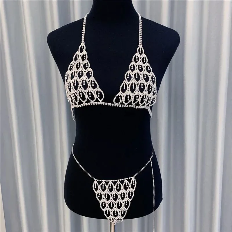 Diamond Body Chain Geometrische Mode Set Perspectief Bikini Set Sexy Glanzende Nachtclub Kleding Ondergoed Show Body Chain