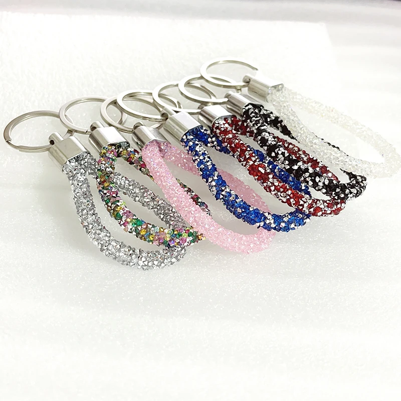 Fashion Accessories Crystal PU Keychain For Women Men Gift Car Key Chain Bag Pendant Candy Colors Keyring Girls Jewelry