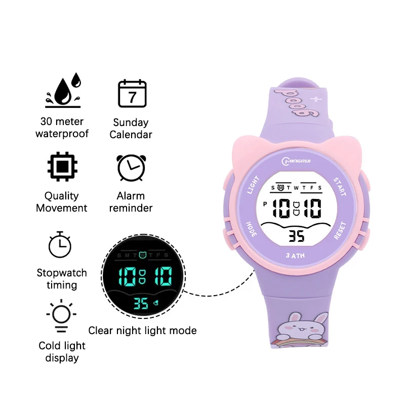 UTHAI C28 Nowy zegarek elektroniczny z nadrukiem, wodoodporny i wielofunkcyjny, z alarmem i lampką nocną, uroczy zegarek dla dzieci z motywami z kreskówek.