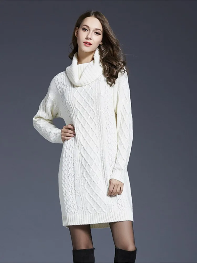 

Autumn Winter Knitted Dresses Women Solid Color Long Sleeve Turtleneck Short Dress Temperament Elegant Lady Commuting Vestidos