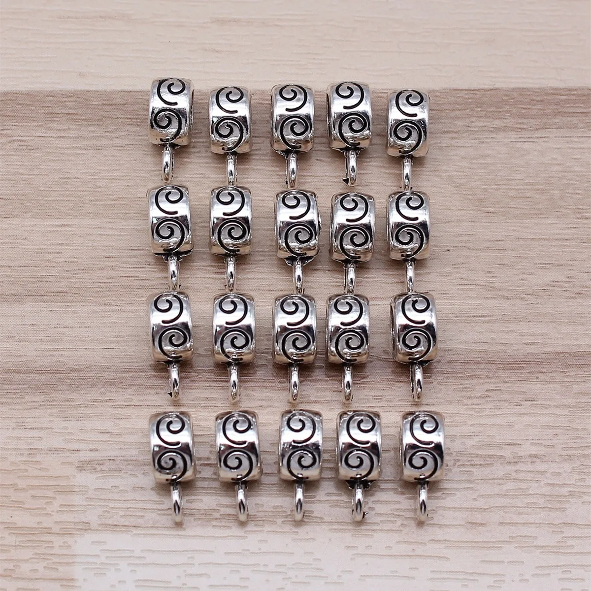 IFOCUS 20pcs/Lot Carved Tee Bails Beads Charms For DIY Jewelry Making Zinc Alloy 12x8x5mm/0.47x0.31x0.2inch