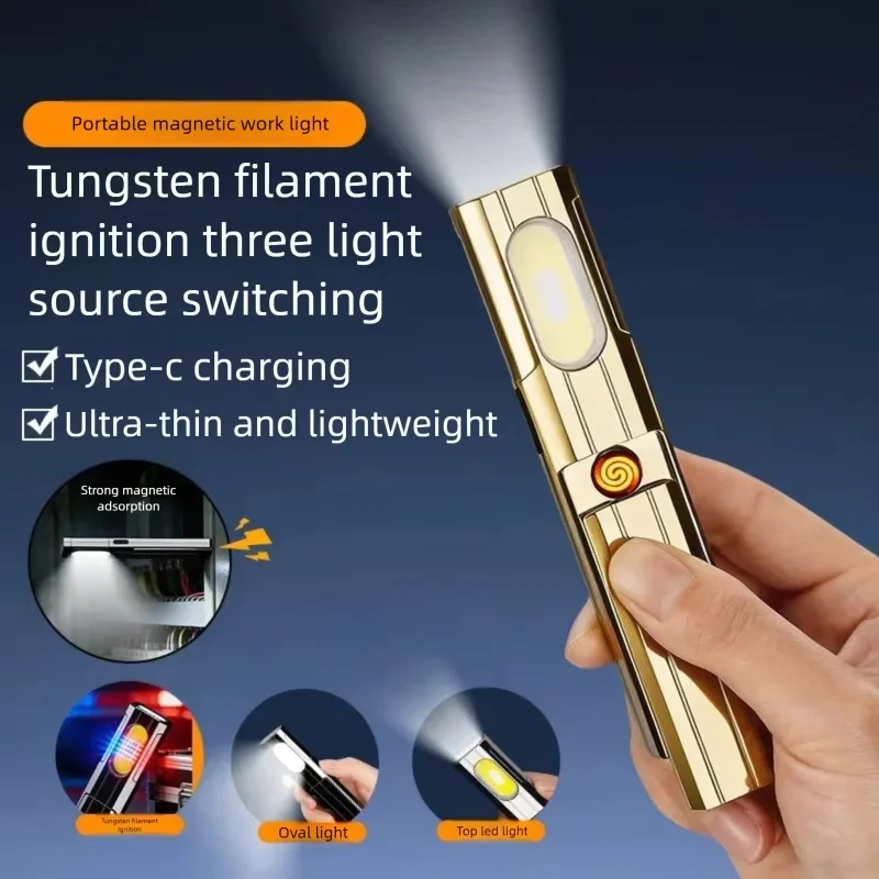 Ultra Thin Cigarette Lighter Tungsten Wire Ignition Three Light Source Switching Type-c Charging