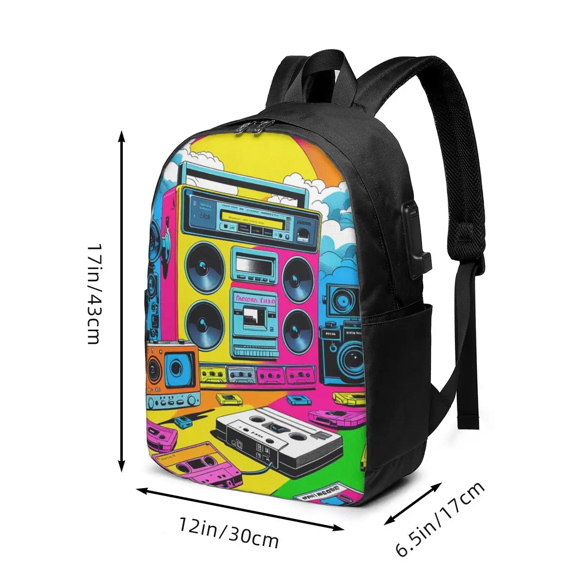 Retro Boombox For Music Recording Backpack Travel Notebook Bag Computer College Student School Bag Laptop Shoulder Bags