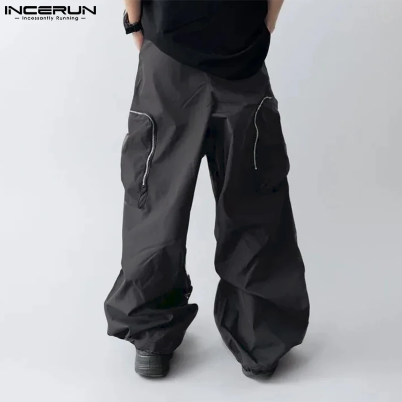 INCERUN-pantalones holgados de cintura elástica para hombre, ropa de calle informal con bolsillos, a la moda, S-5XL, 2024