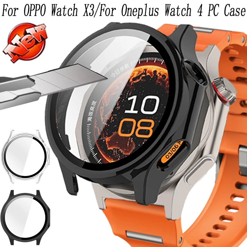 PC Case＋HD Glass For OPPO Watch X3 Shell and membrane integration Scratch-proof Protective shell For Oneplus Watch 4 Accessory