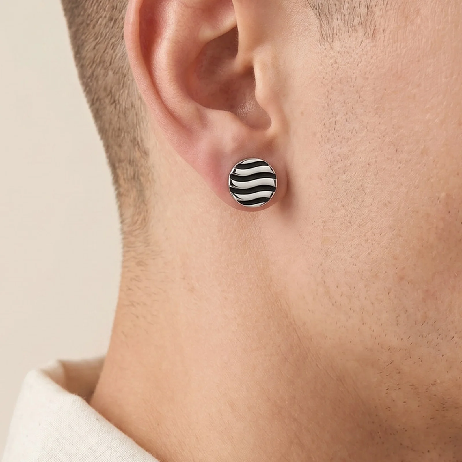 Vnox Stainless Steel Round Water Ripple Men's Stud Earrings , Silver Color Daily Punk Jewelry Gift for Dad Son Husband Boyfriend
