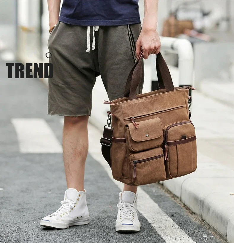 

Многоцелевая мужская сумка через плечо, повседневная парусиновая сумка через плечо большой вместимости с отделением для ноутбука