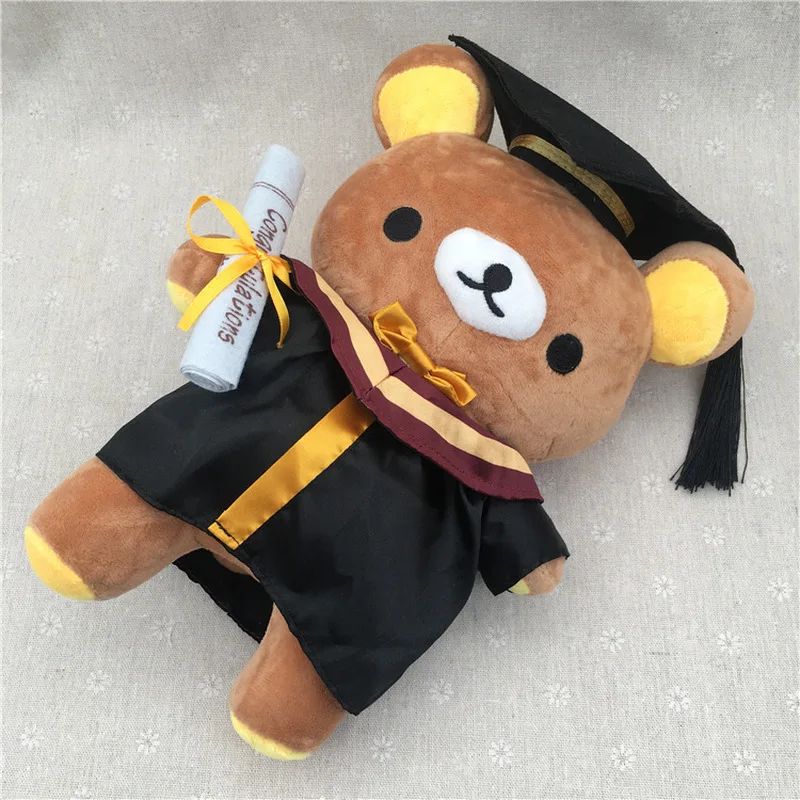 New Rilakkuma Plush Graduation Doll Cute Filled Cosplay College Style Doctor Hat Costume Couple  Toys For Kids Gifts