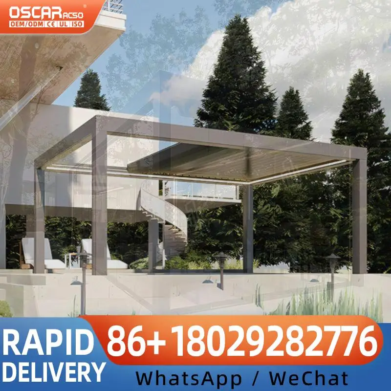 Bioclimatic Electric Adjustable Aluminum Pergola Garden Canopy for Yard Patio Outdoor Rainproof Use in Backyard Frontyard pergol
