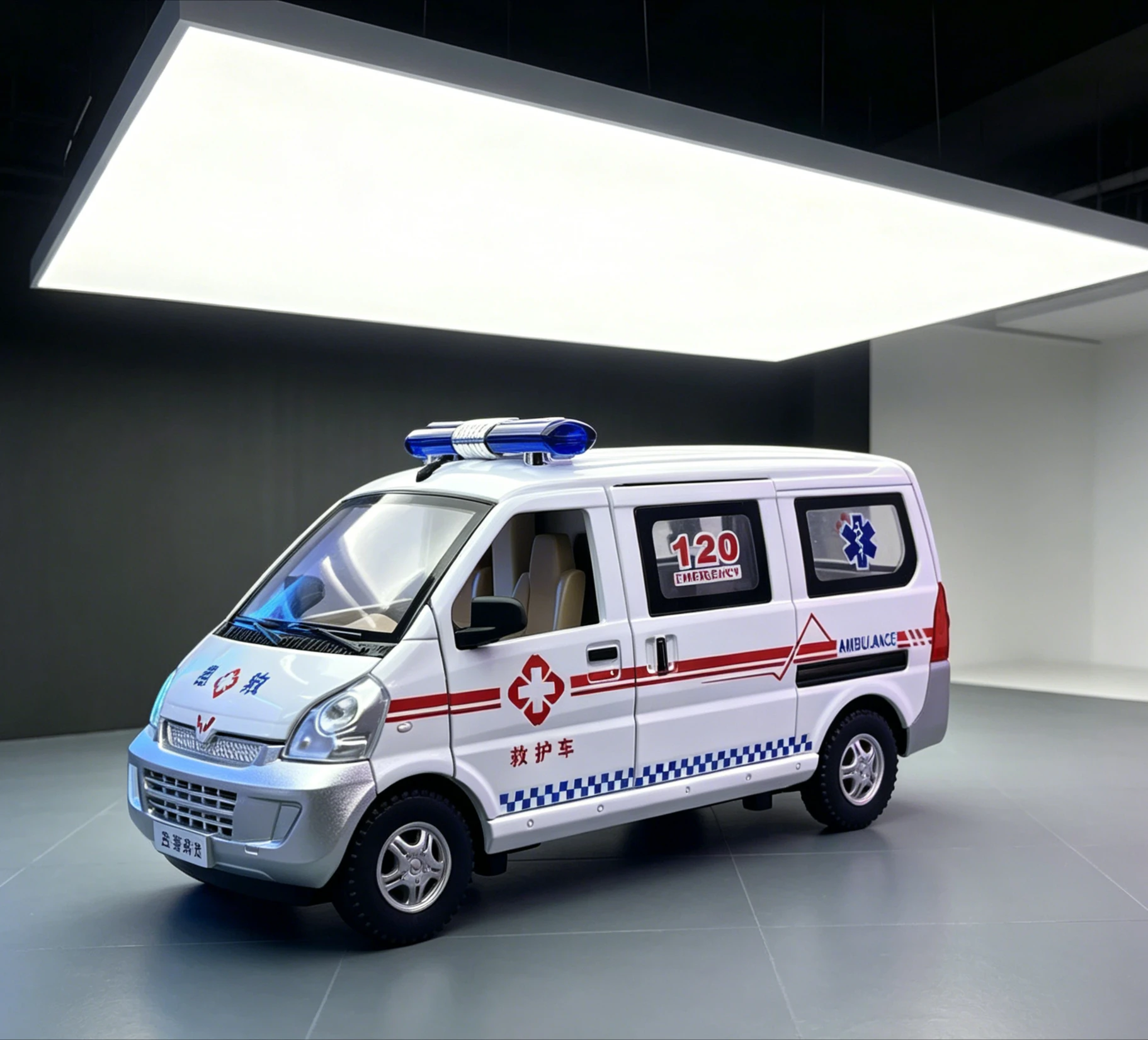 1:24 Maßstab Wuling Van Krankenwagen Druckguss-Legierungsautomodell, Rückzieh-Spielzeugauto mit Licht, Sound und Musik, Sammlerstück, Deko-Geschenk