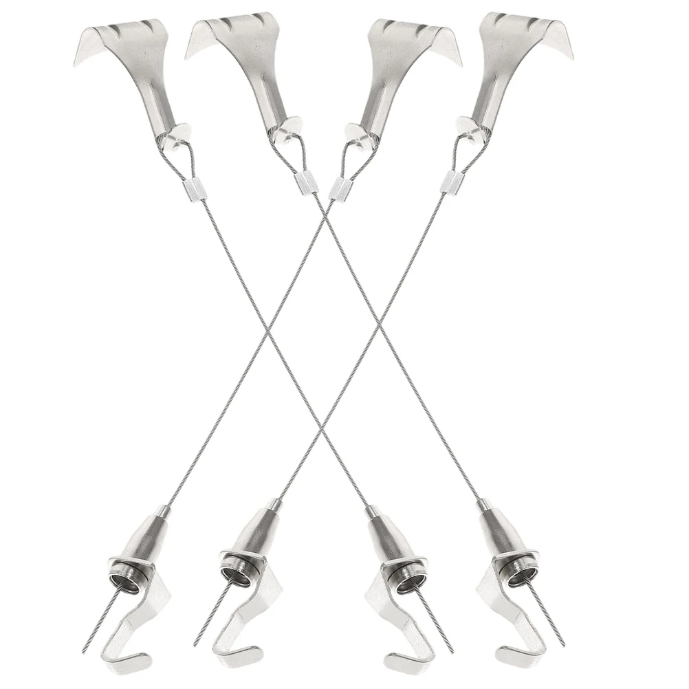 

4 Sets Picture Hook Wire Rope Hangers Flat Wall Hanging Hooks Heavy Duty for Pictures Stainless Steel Frame