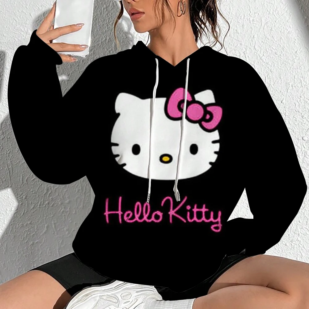 Sudadera con capucha para mujer, sudadera con estampado de Hello Kitty, Sudadera con capucha suave y cómoda, ropa holgada de moda para mujer 2026