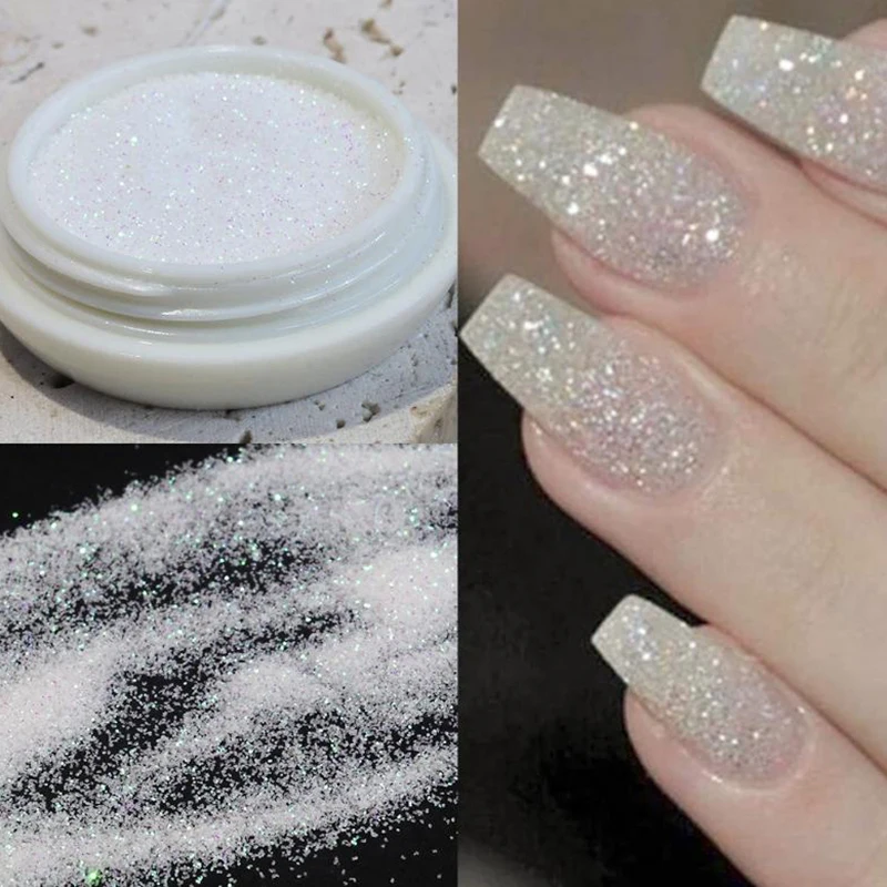 6 uds esmalte de uñas brillo arena fina brillo holográfico polvo negro blanco pigmento reflectante escamas polvo accesorios de manicura