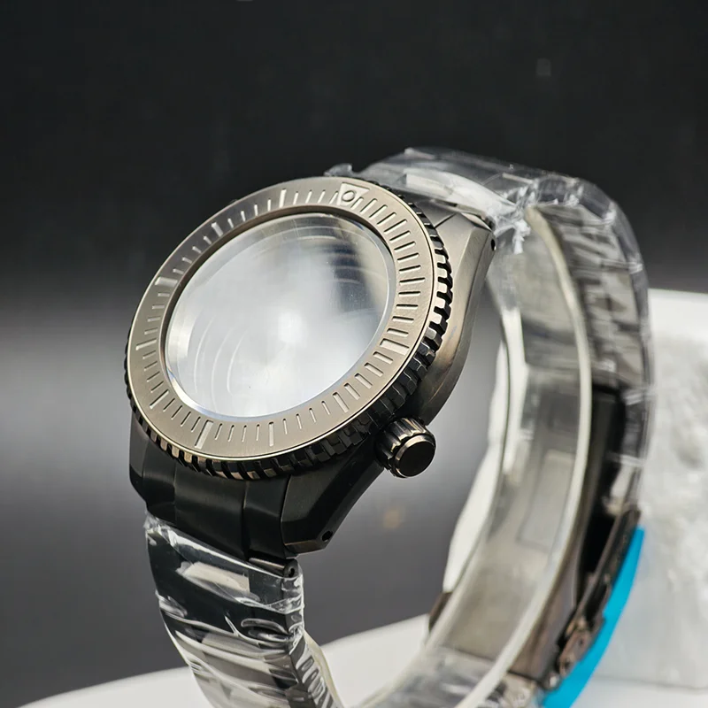 

44.8MM NH35 Case Stainless Steel Watch Case Fits NH35 NH36 4R 7S Movement Stainless Steel Gun Color Men's Watch Sapphire Glass