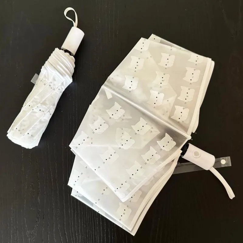 

Cat matte weather and rain fresh rice transparent umbrella cute rabbit automatic children Fei folding cartoon