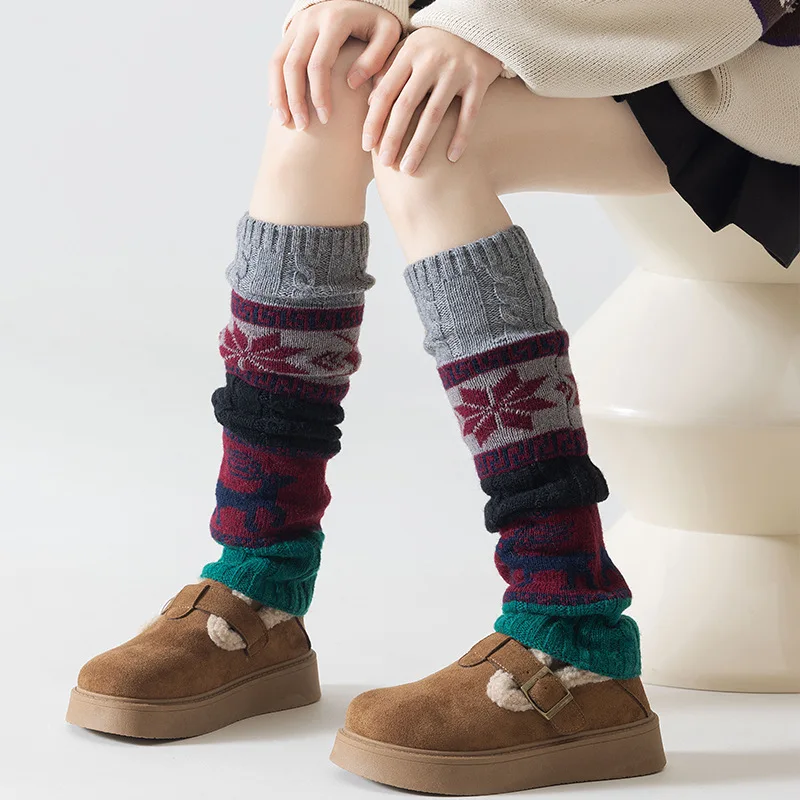 Winter Cable Knit Sock Boot Cuffs Deer Snowflake Leg Warmers Women Wool Knitted Boot Toppers Ankle Warmers​