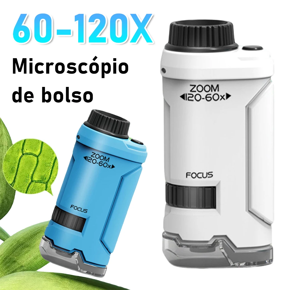60-120x Kid Science Experiment Pocket Microscope Toy Kit Educational Mini Handheld Microscope with Light Children Toys Gift