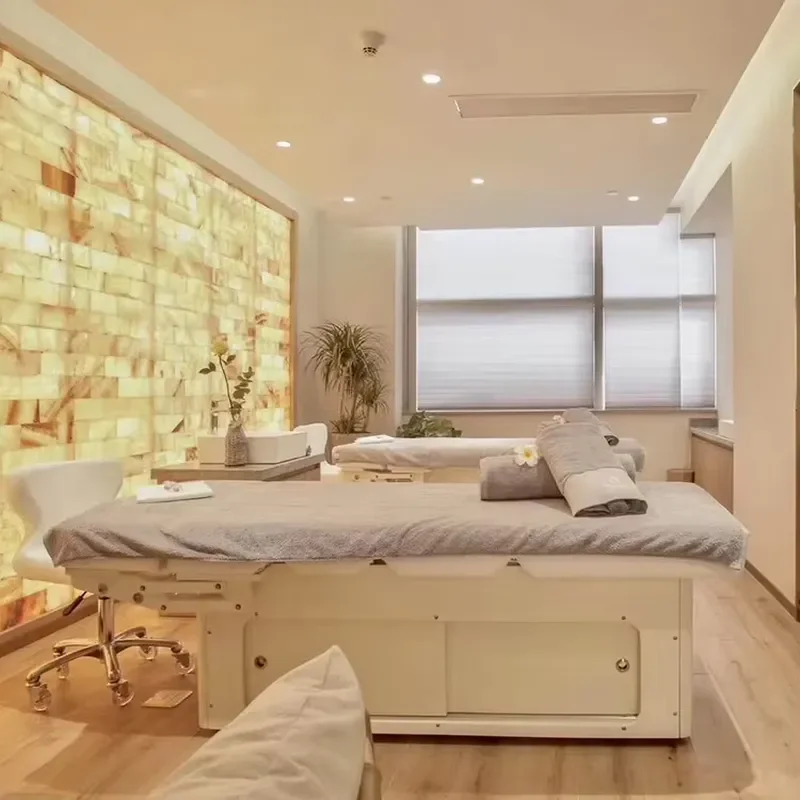 Luxury Electric Massage Bed 3 Position Heated Microfiber Leather Wood Frame Foldable Lifting Spa Table for Hotel Modern