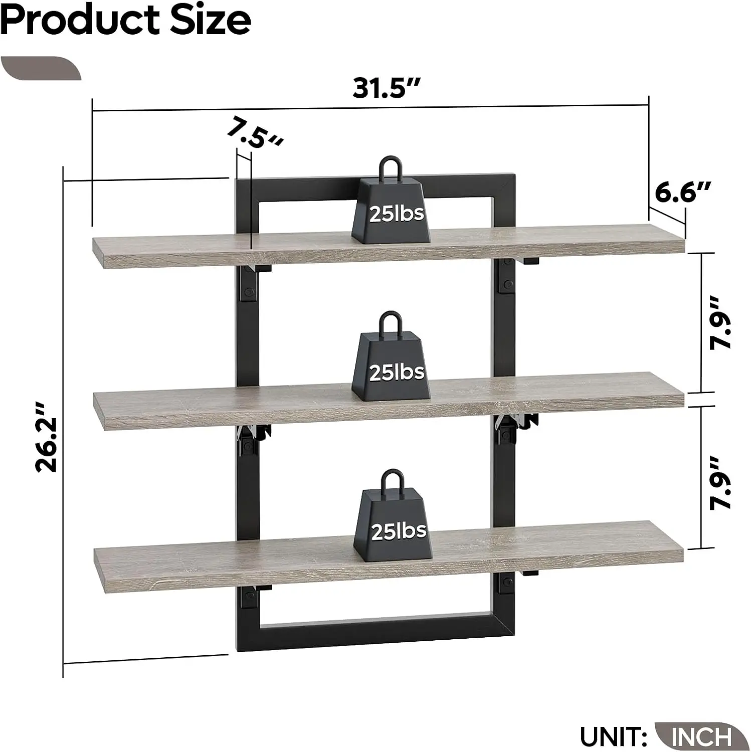 Floating Shelves for Wall, 32 inch Kitchen Shelves Wall Mounted, 3 Tier Coffee Bar Shelf with Foldable Brackets, Industrial Disp