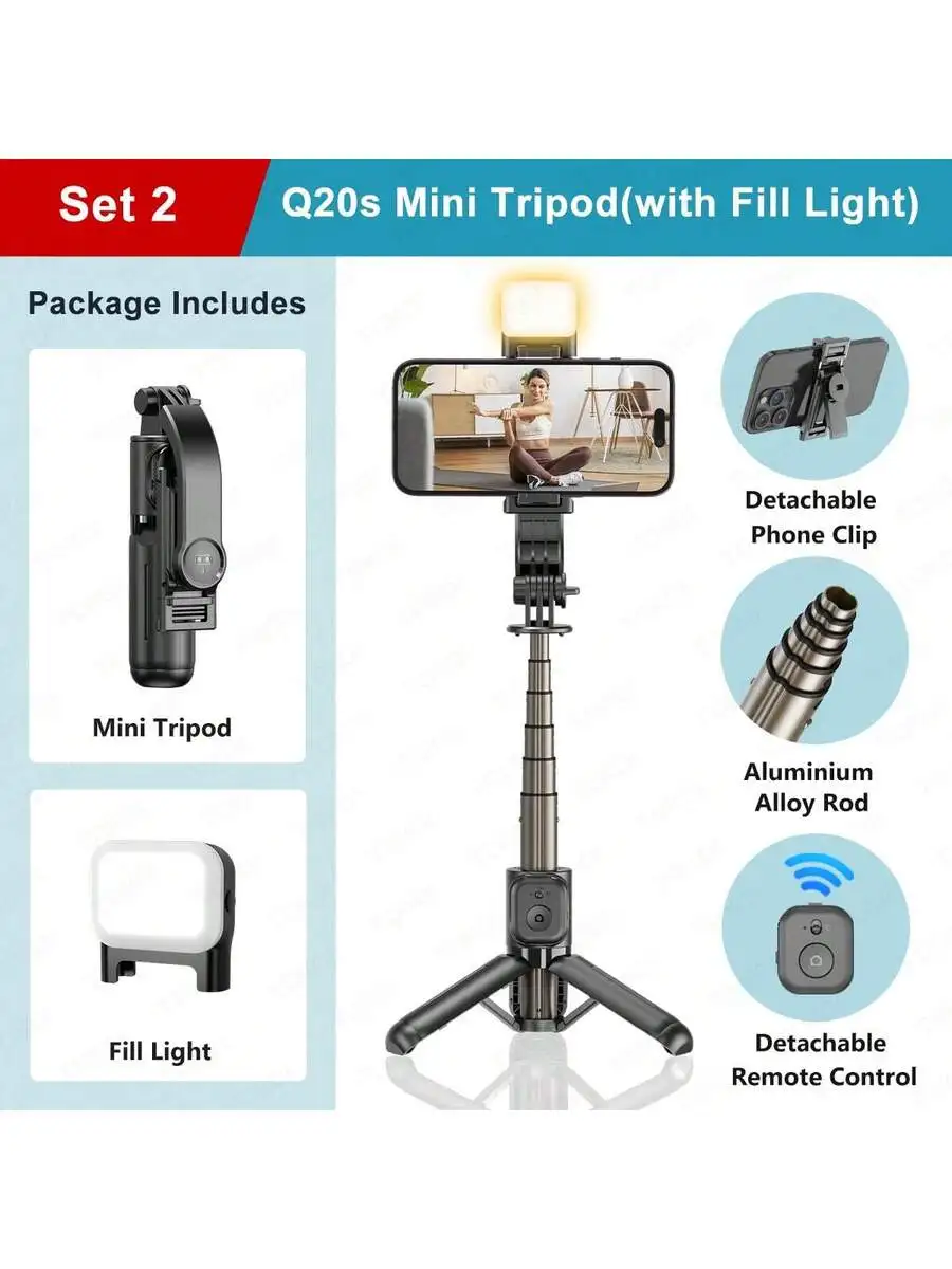 

3-In-1 Mini Selfie Stick Tripod With Fill Light And Wireless Remote For iPhone Android