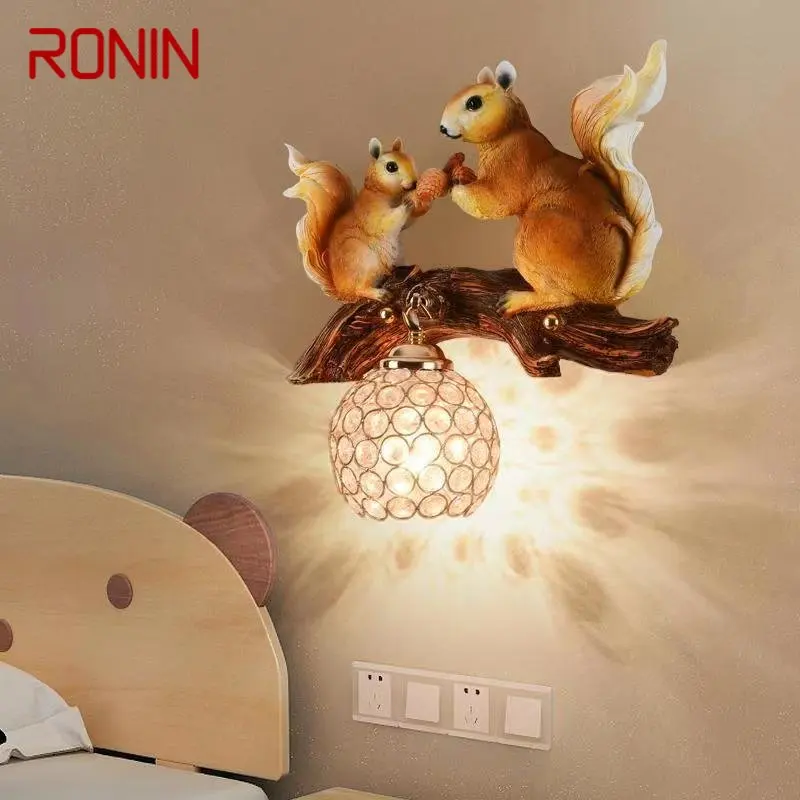 

RONIN Modern Squirrel Resin Wall Lights LED Creative Crystal Indoor Sconce Lamp For Home Living Room Corridor Decor