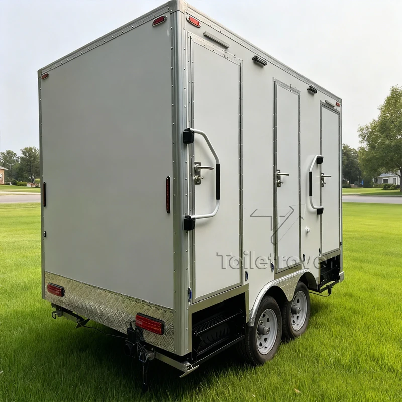 Remolque de Baño Móvil VIP de 2 Cabinas, Remolque de Viaje de Lujo con Forma de Lágrima, Remolque de Baño Personalizado con Ducha