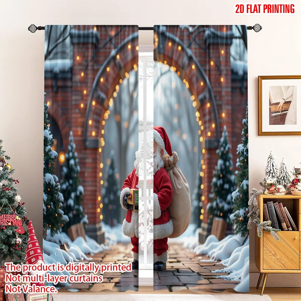 

2pcs 2D flat printing Merry Christmas Popular Curtains Santa Claus Winter Wonderland Christmas 100% Polyester Without